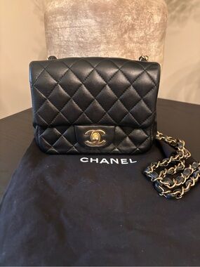 Authentic Chanel Mini Square Lambskin Classic Flap Bag